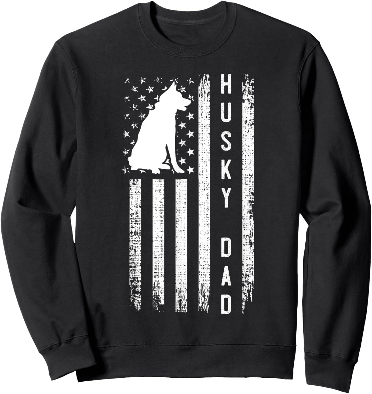 Siberian Husky Dog Breed American Flag Husky Lover Dog Dad Sweatshirt - Sweatshirt | Black
