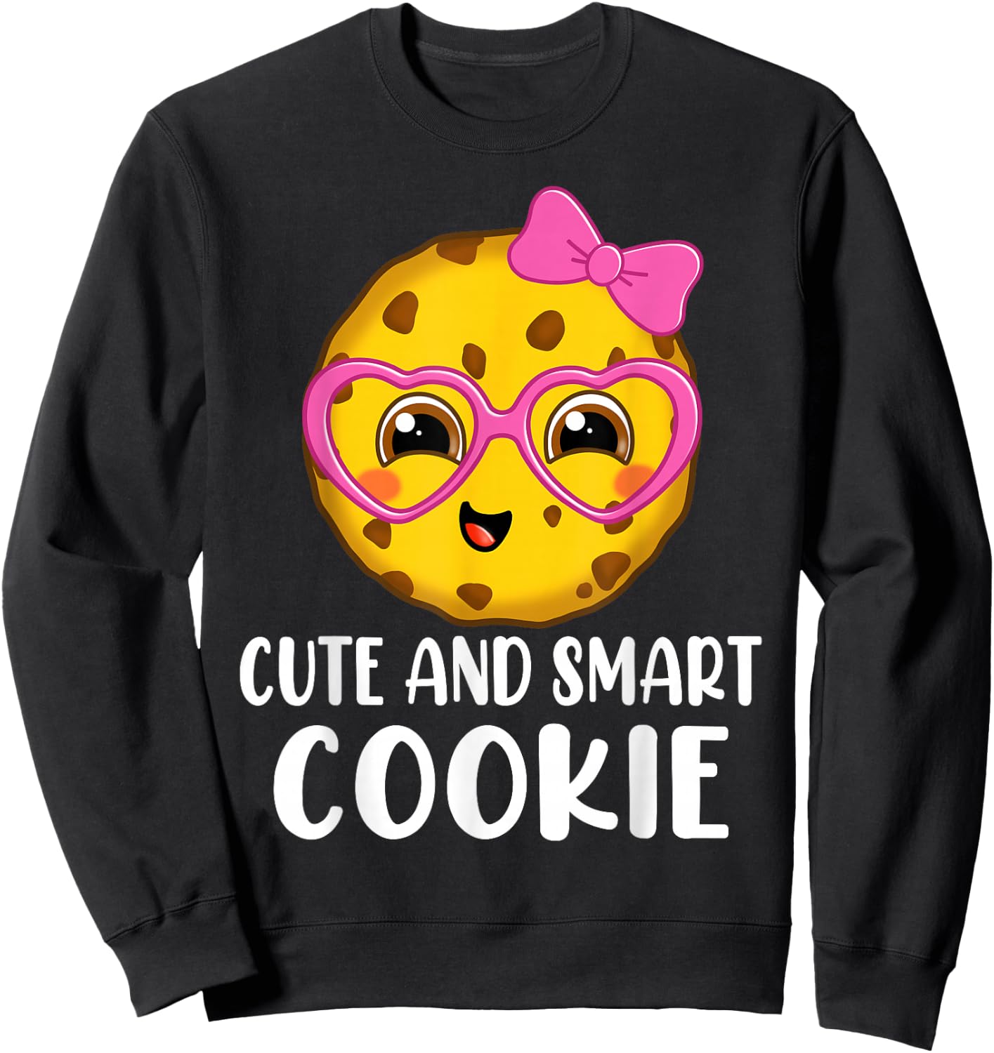 Cute and Smart Cute Kawaii Cookie heart glasses and pink bow Sweatshirt - Sweatshirt | Black