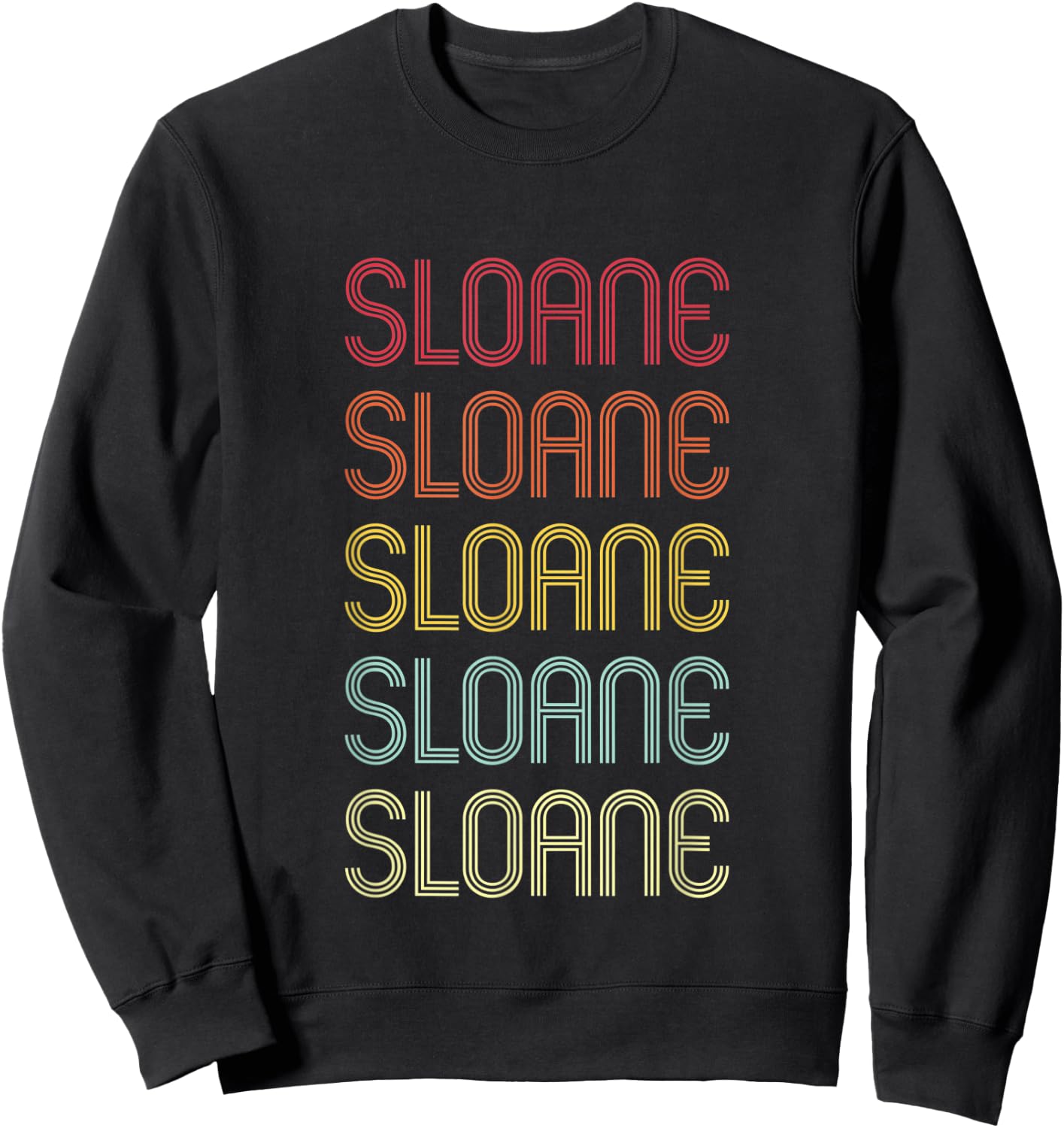 Sloane Retro Wordmark Pattern Vintage Personalized 70s Sweatshirt - Sweatshirt | Black
