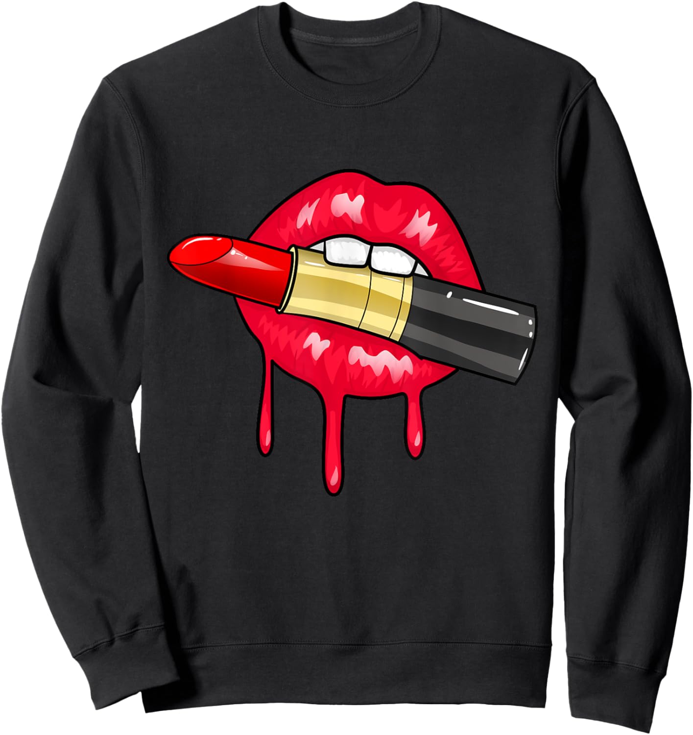 Women's Red Lipstick Juicy Sexy Lips Makeup Lip Color Sweatshirt - Sweatshirt | Black