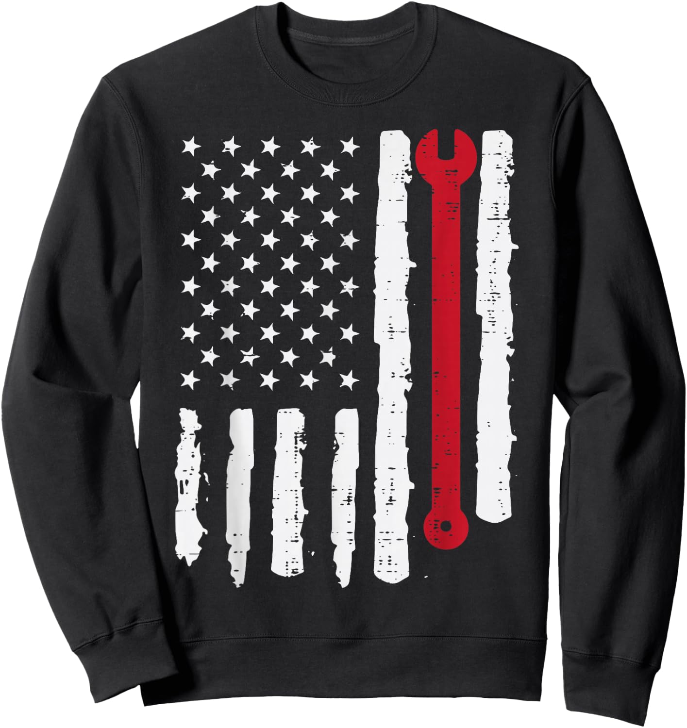 USA Flag Wrench Car Auto Mechanic Garage Patriotic Men Dad Sweatshirt - Sweatshirt | Black