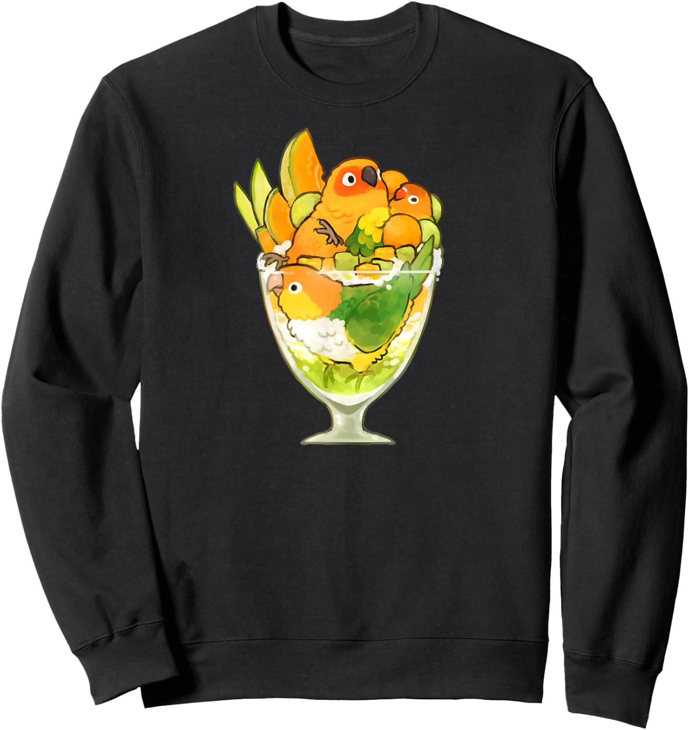 Bird Parfait (Orange) Sun Conure Caique Lovebird Sweatshirt - Sweatshirt | Black