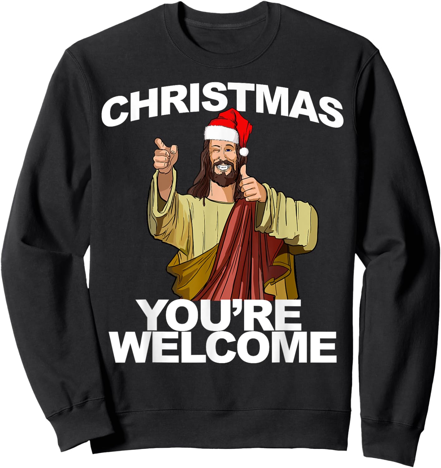 Miftees Christmas Christmas You're Welcome Funny Jesus Birthday Black Red Adult Classic Fit Short Sleeve Cotton Polyester Sweatshirt - Sweatshirt | Black