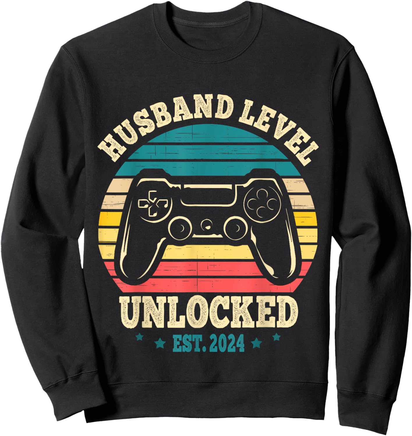 Leveled Up To Husband 2024 New Husband Just Married Gamer - Black, Men's, Small, Short Sleeve, Classic Fit, Modern Classic, Letter Print, , Regular, Machine Wash Sweatshirt - Sweatshirt | Black