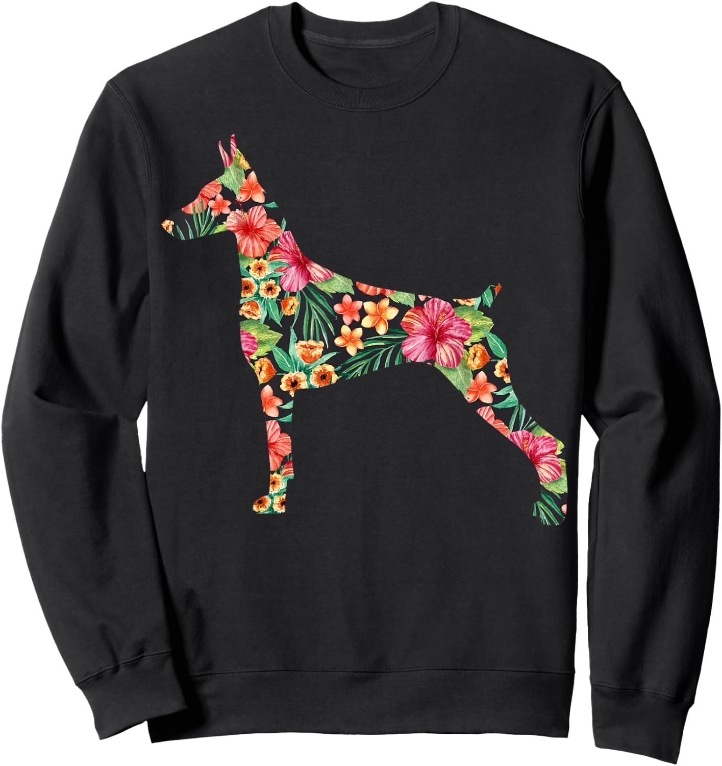 Doberman Flower Funny Dog Silhouette Floral Gifts Women Men Sweatshirt - Sweatshirt | Black