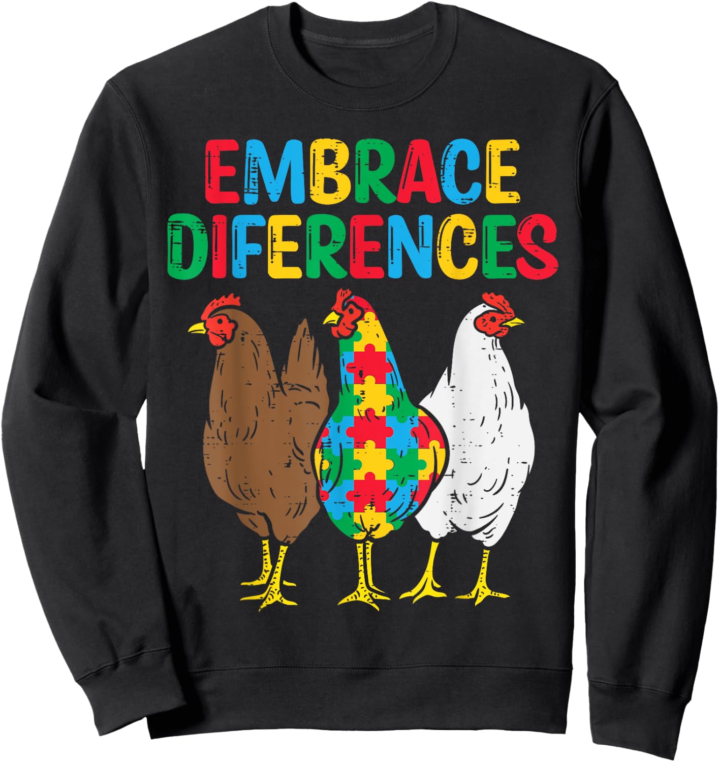 Embrace Differences Chicken Puzzle Autism Awareness Animal Sweatshirt - Sweatshirt | Black