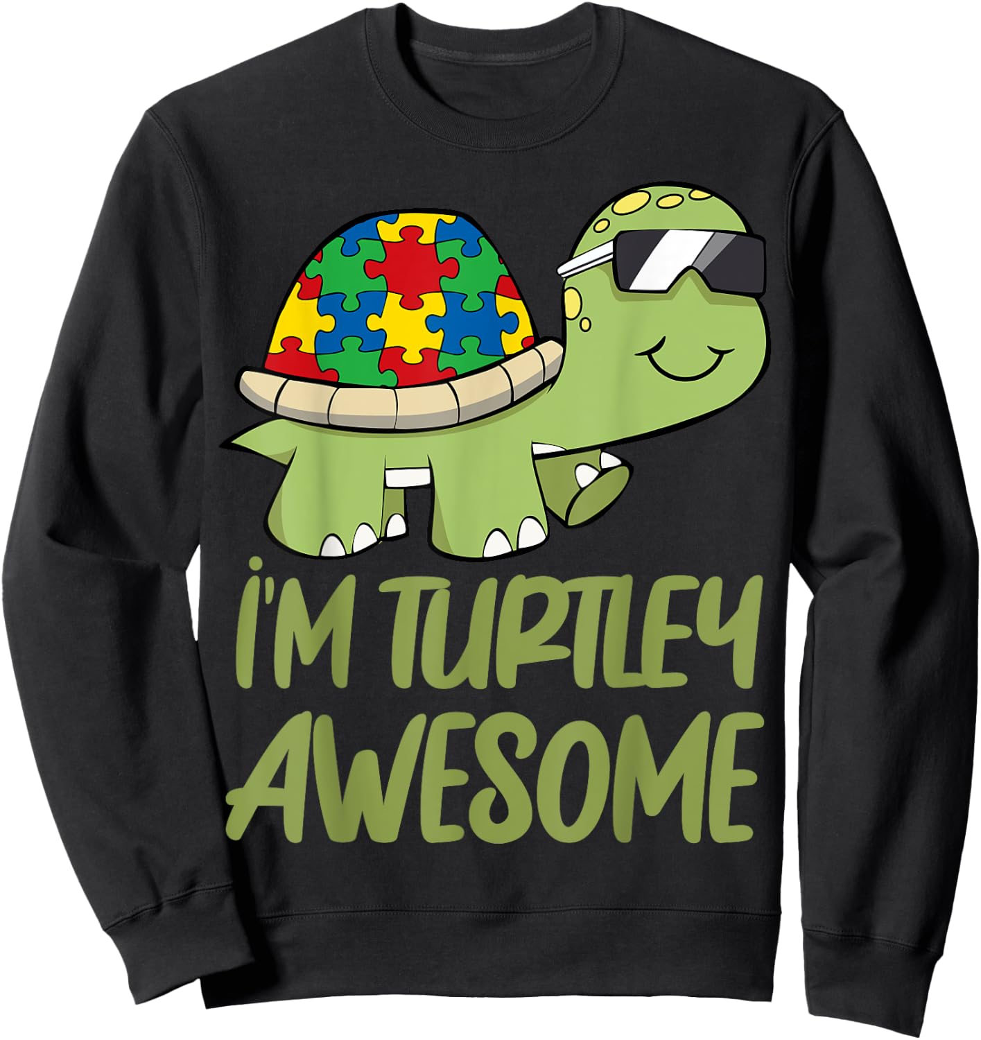 Turtle Awesome Autism Awareness Puzzle Piece Sweatshirt - Sweatshirt | Black