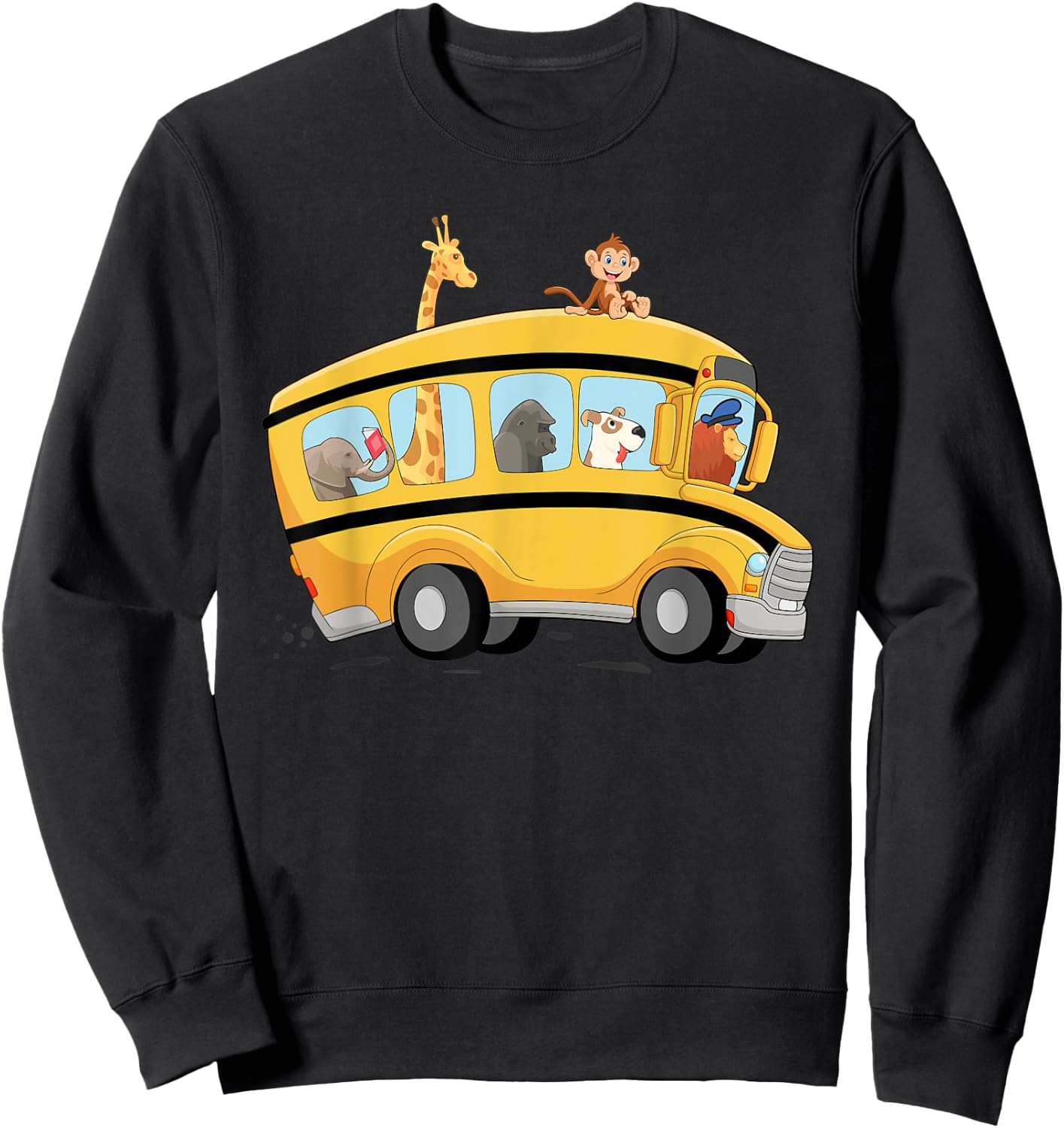 lion,Dog and Monkey in a School Bus Funny Men Women Kids Sweatshirt - Sweatshirt | Black