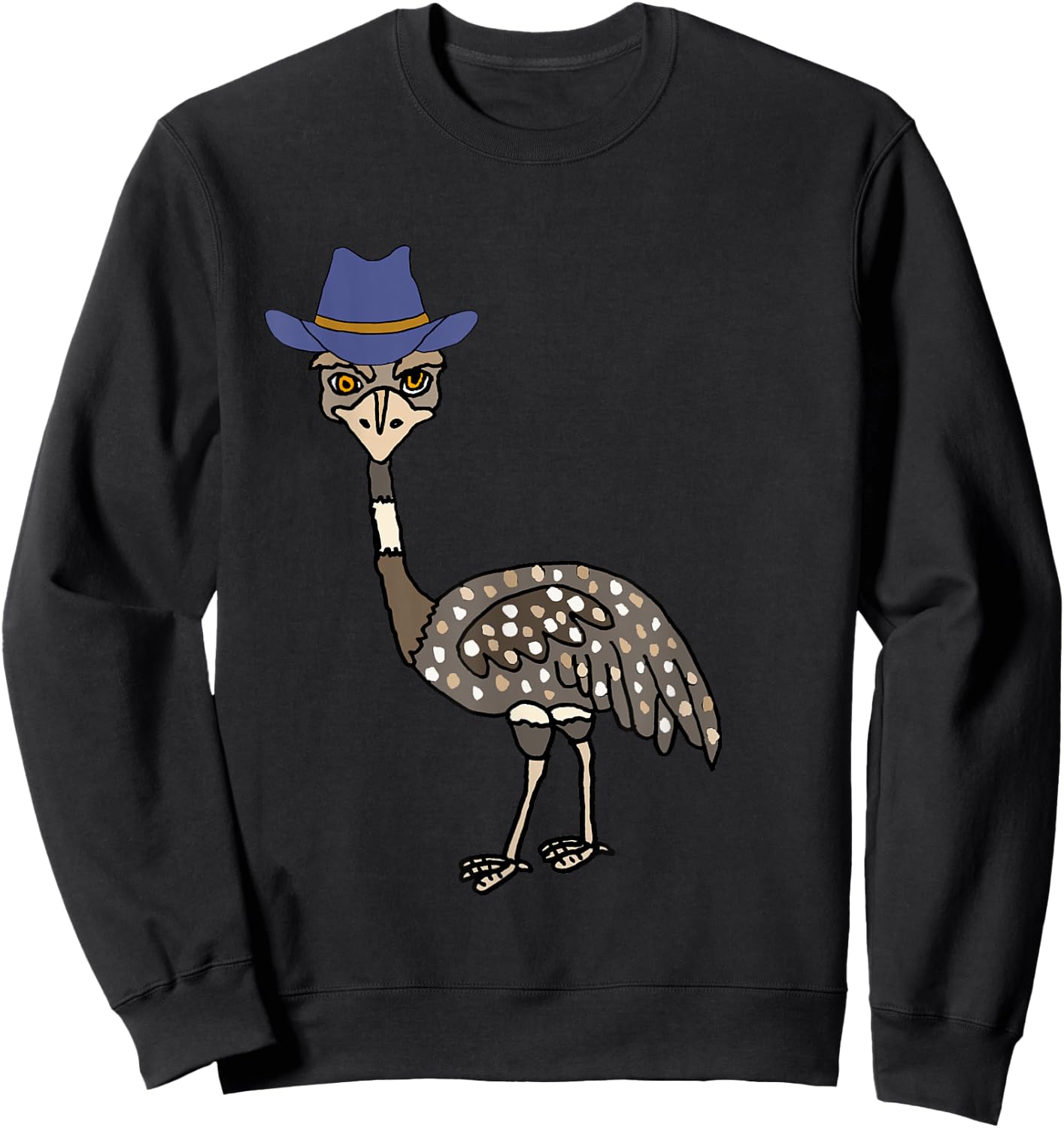 Smileteesanim Funny Emu Bird wearing Cowboy hat Cartoon Sweatshirt - Sweatshirt | Black
