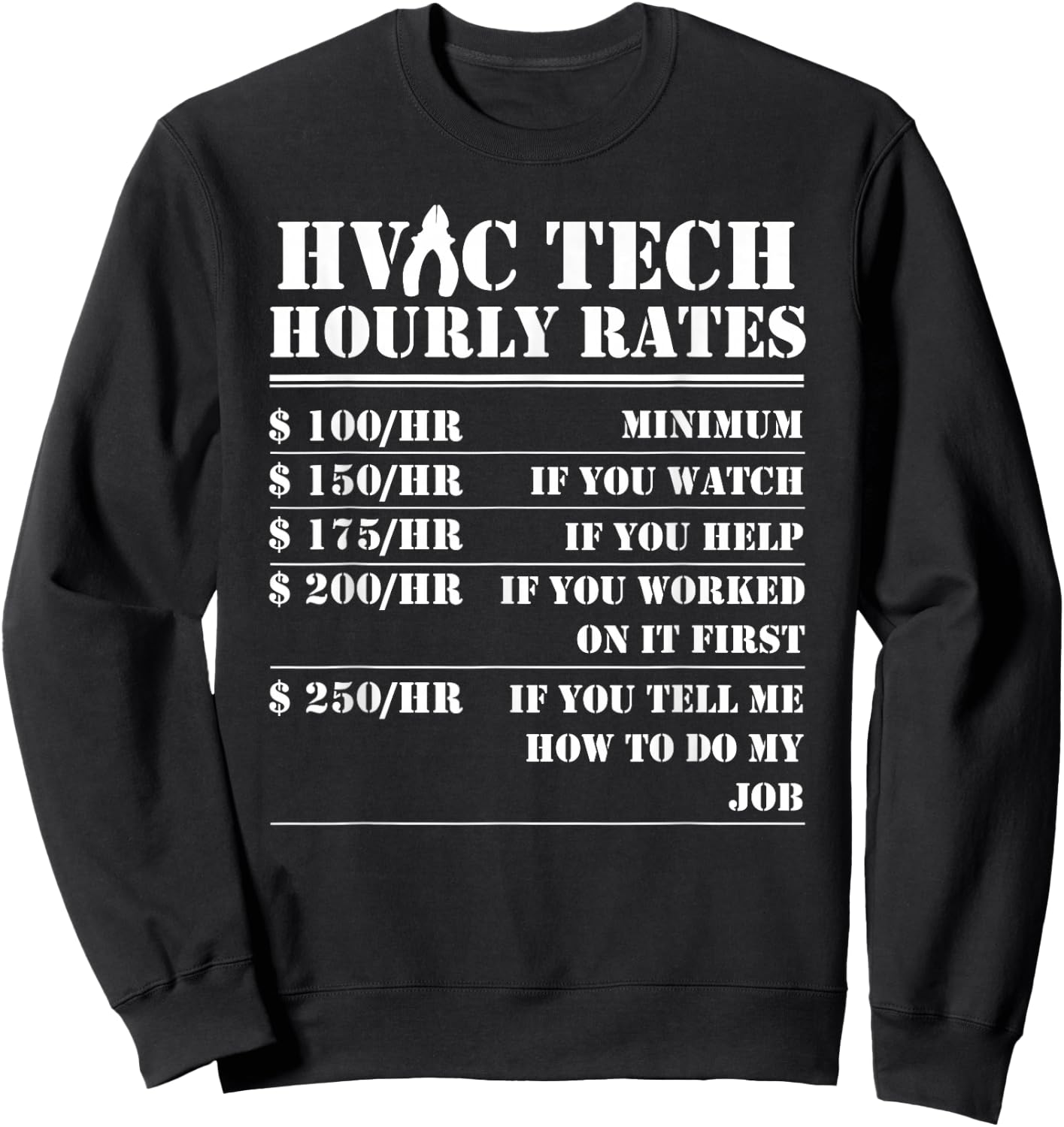 HVAC Tech Hourly Rate Funny Technician Maintenance Job Gifts Sweatshirt - Sweatshirt | Black