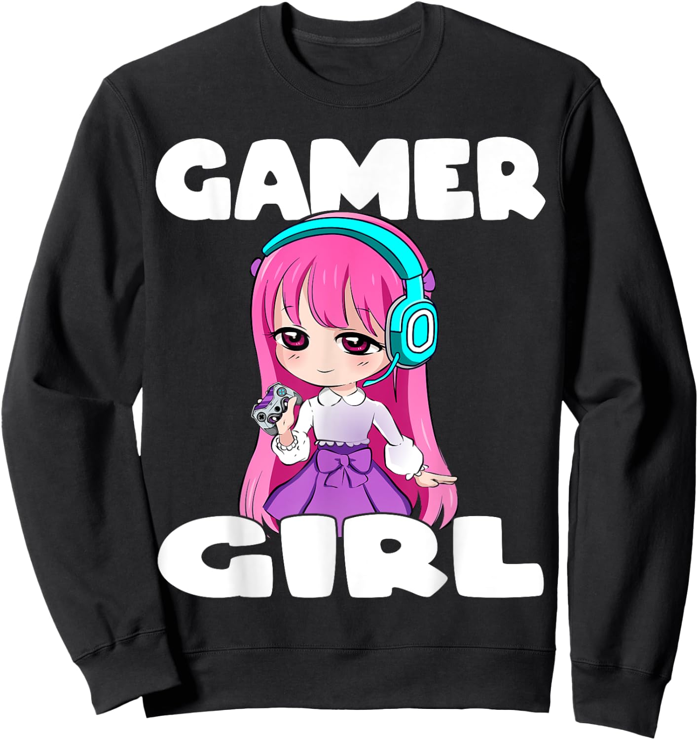 Gamer Girl Anime and Gaming Chibi Graphic Video Games Sweatshirt - Sweatshirt | Black