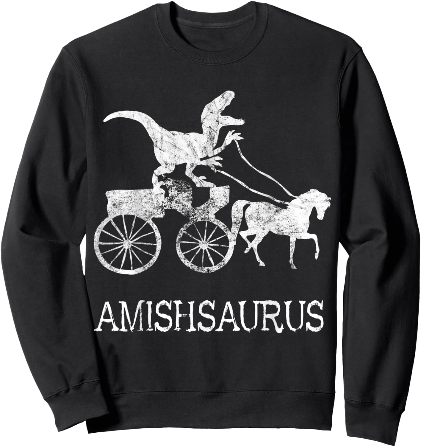 Amish Saurus Dinosaurs Horse Riding Buggy Funny Dino T-Rex Sweatshirt - Sweatshirt | Black