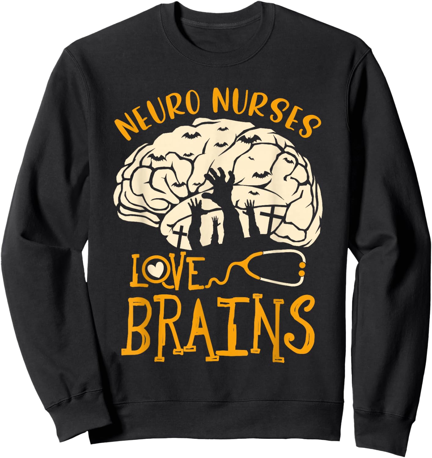 Neurology Nursing RN Halloween Neuro Nurses Love Brains Sweatshirt - Sweatshirt | Black