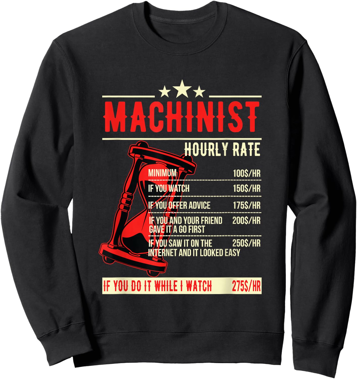 Funny Machinist Hourly Rate T Shirt Sweatshirt - Sweatshirt | Black