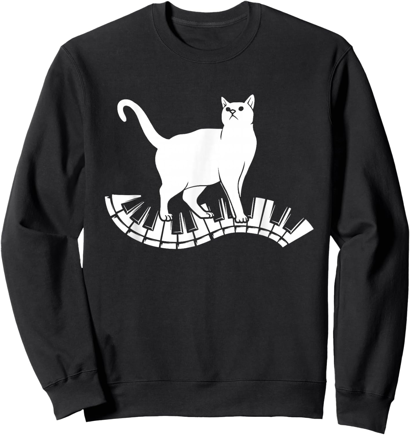 Funny Piano Music Cat Design Men Women Kids Cat Piano Lovers Small Sweatshirt - Sweatshirt | Black