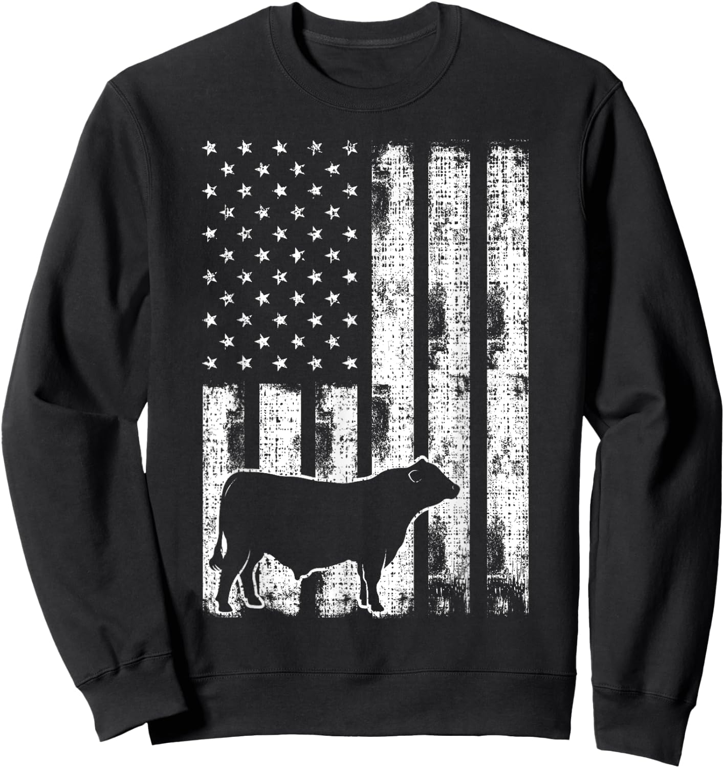 Vintage American Flag - USA Cow Black Angus Rancher Sweatshirt - Sweatshirt | Black