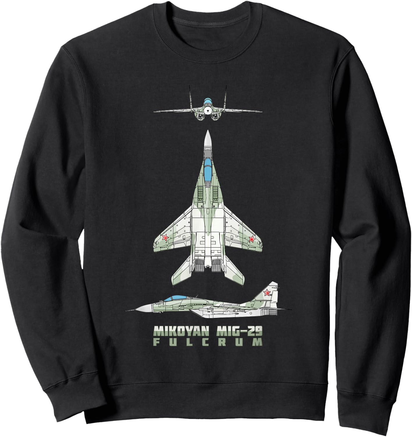 MiG-29 Russian Jet Fighter Plane Diagram Sweatshirt - Sweatshirt | Black