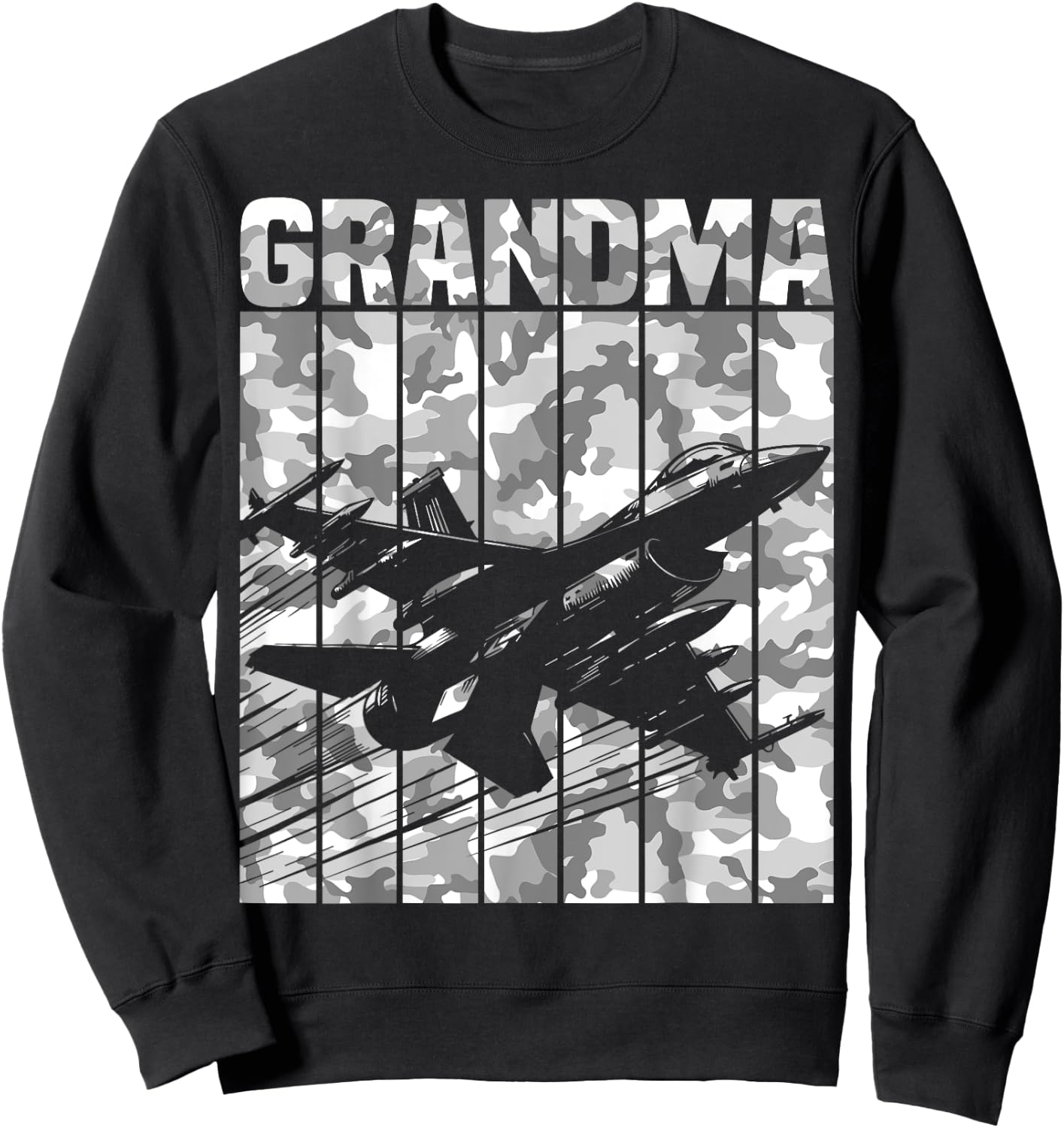 Grandma Matching Family Camo Military Fighter Jet Birthday Sweatshirt - Sweatshirt | Black