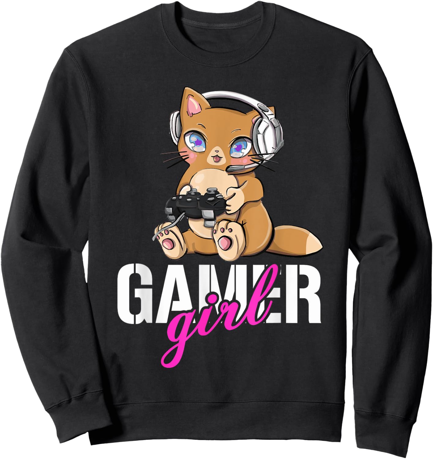 Gamer Cat Girl Gaming Cute Gamer Cats Cats And Gaming Sweatshirt - Sweatshirt | Black