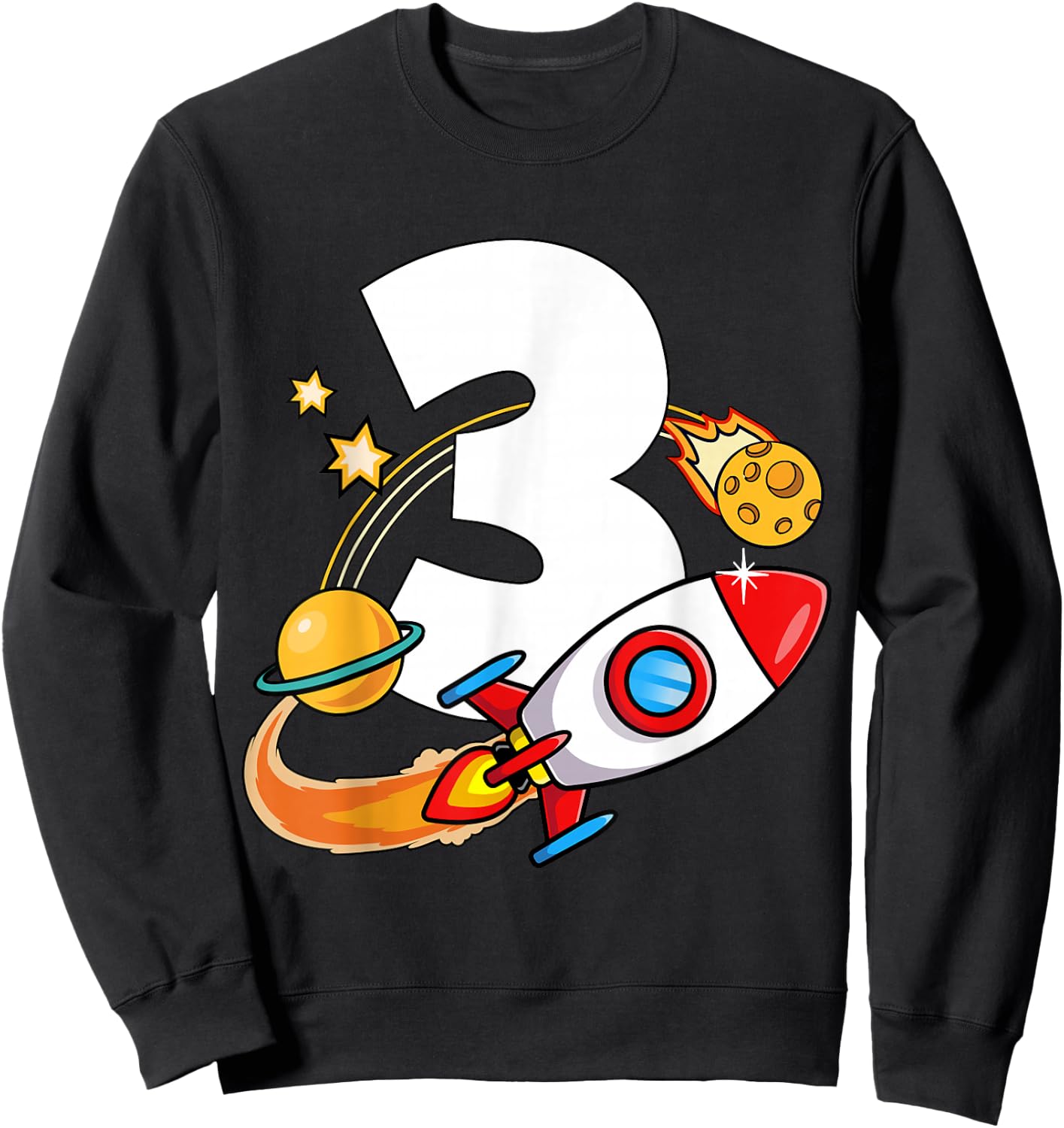 mb 3rd Birthday Rocket Ship Outer Space Universe Kids Sweatshirt - Sweatshirt | Black