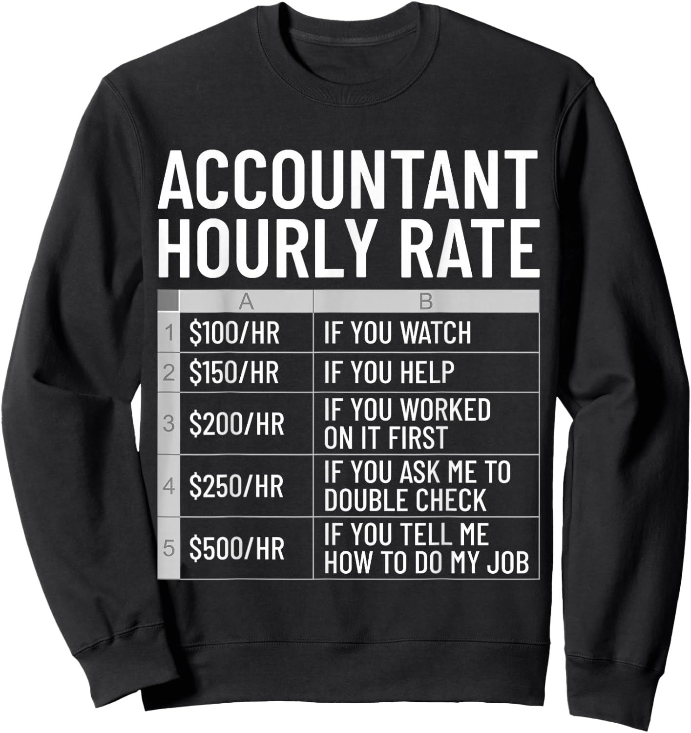 Funny Accountant Hourly Rate CPA Accounting Bookkeeping Sweatshirt - Sweatshirt | Black