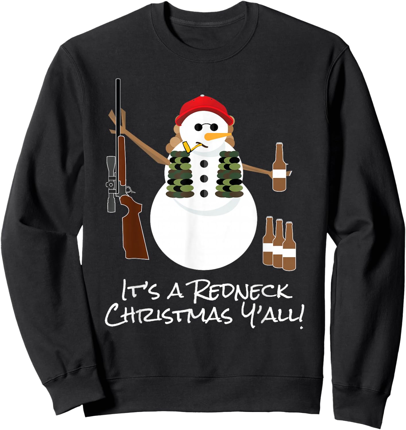 Funny Redneck Gift Snowman Beer Rifle Sweatshirt - Sweatshirt | Black