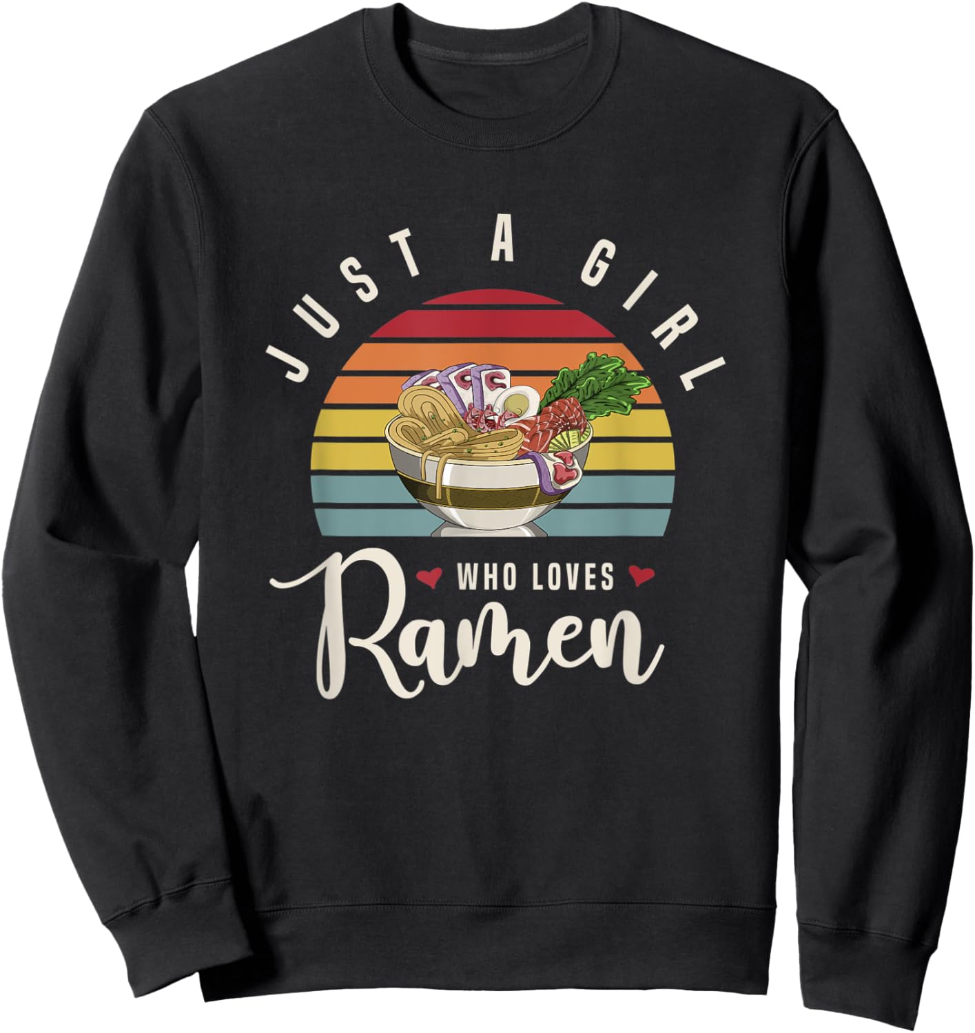 Women Girls Kids Kawaii Asian Food Noodles Gift Retro Ramen Sweatshirt - Sweatshirt | Black