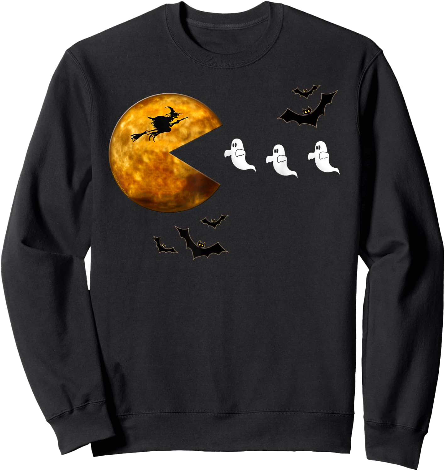 Funny Halloween Full Moon Eating Ghosts - Halloween Sweatshirt - Sweatshirt | Black