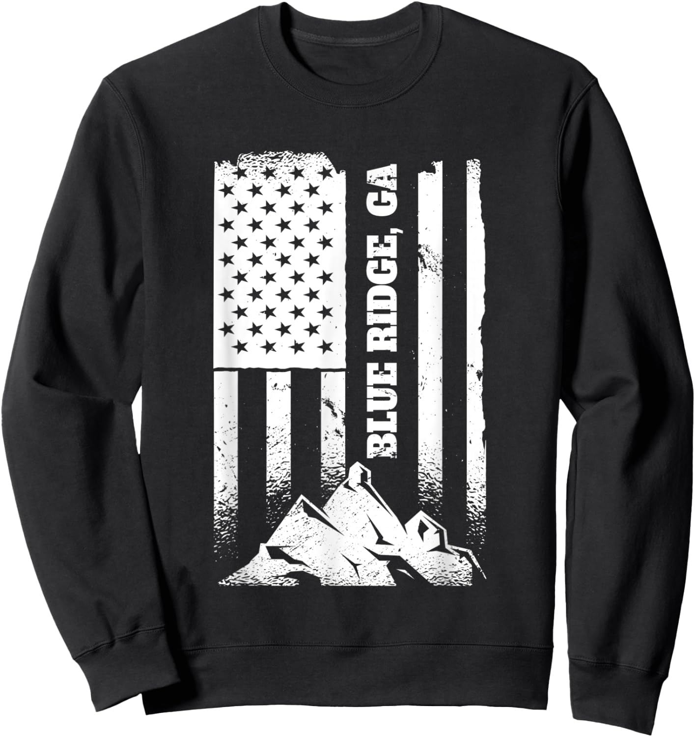 Blue Ridge GA Georgia American Distressed Patriotic Flag Kids Men Sweatshirt - Sweatshirt | Black
