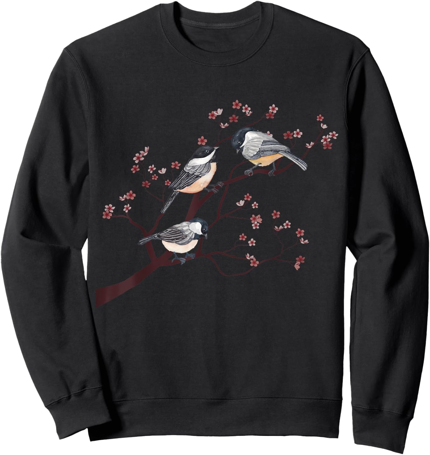 Bird Watching Nature Animal Vintage Blossom Chickadee Sweatshirt - Sweatshirt | Black