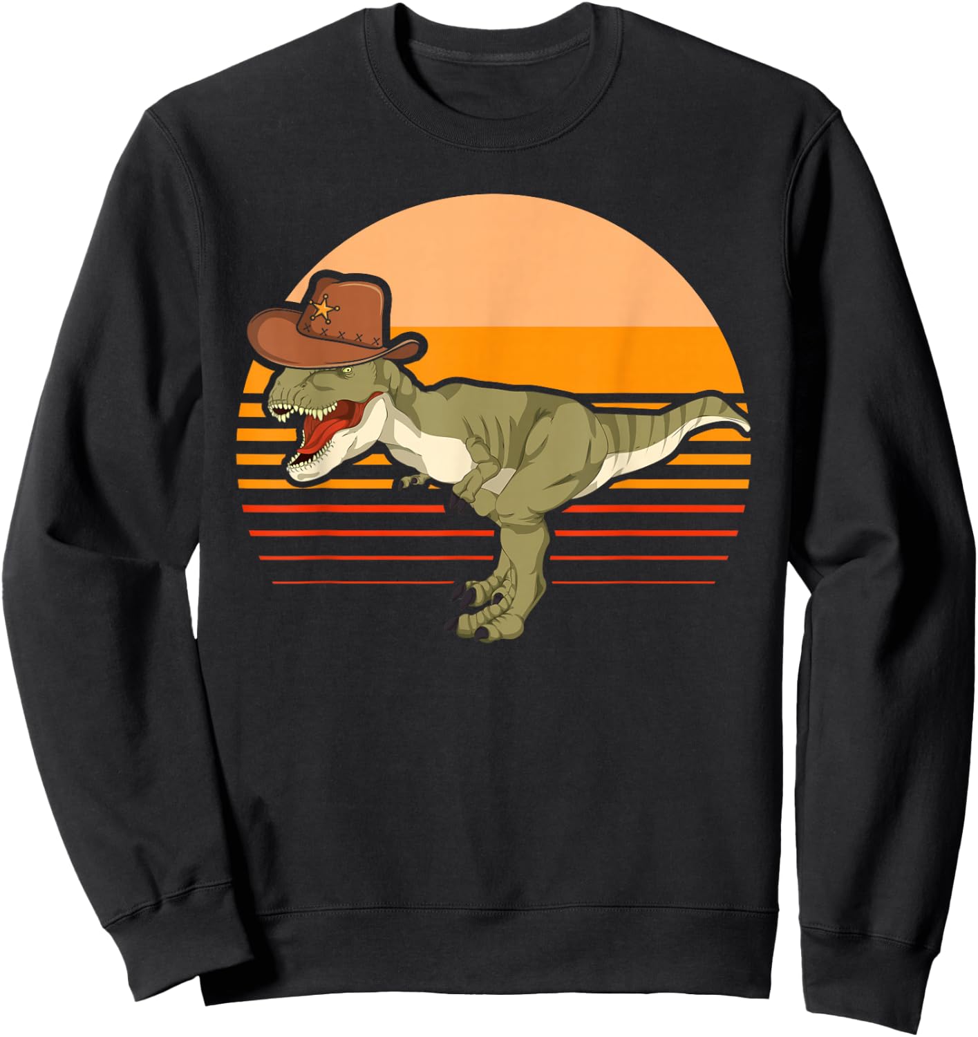 Retro Roar Dino Hat Roaring T-Rex Cowboy Dinosaur Sweatshirt - Sweatshirt | Black