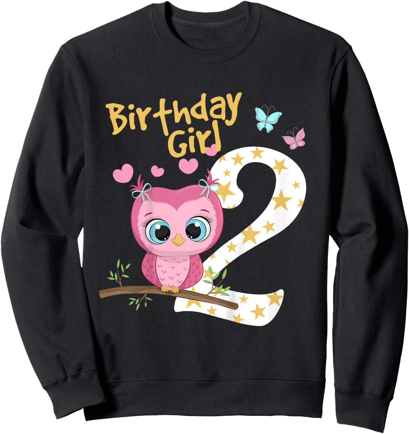 2nd Birthday Shirt For Girls Owl Birthday Girl 2 Years Sweatshirt - Sweatshirt | Black