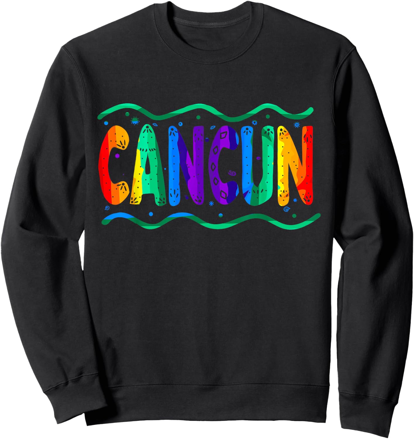 Rainbow Cancun Mexico Typography Ocean Waves Sweatshirt - Sweatshirt | Black