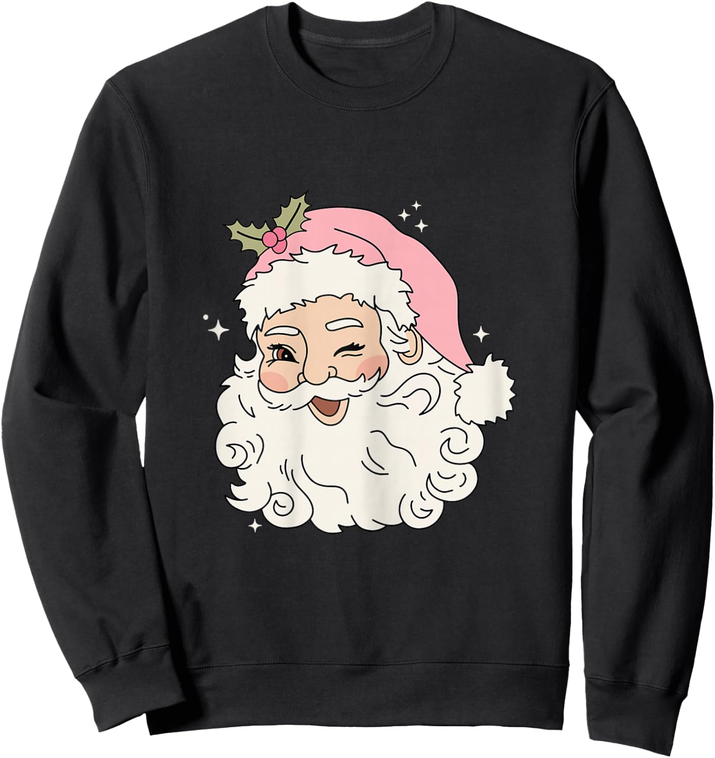 Pink Retro Vintage Santa Christmas Women, Girls Sweatshirt - Sweatshirt | Black