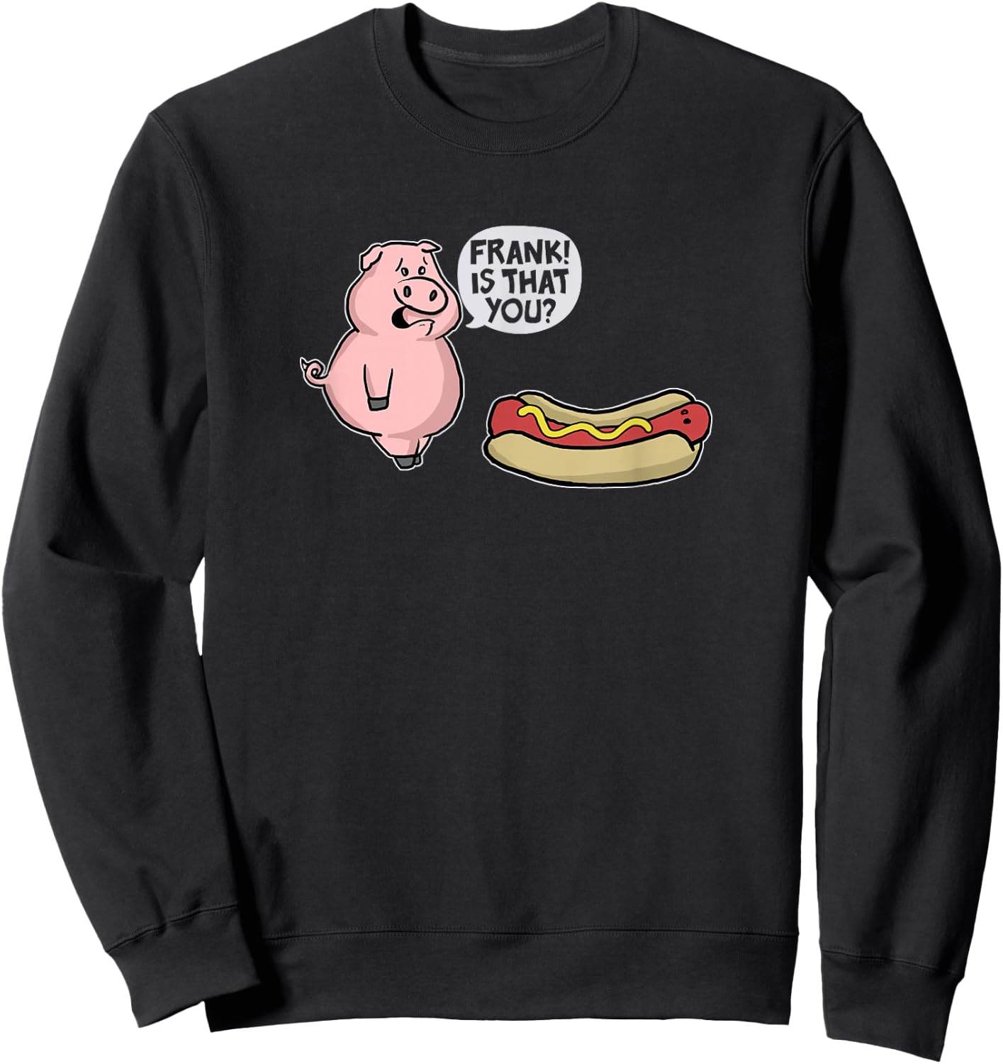 Trendy Apparel -Adults Casual Graphic Black Small Pig And Hot Dog Funny Cartoon Sweatshirt - Sweatshirt | Black