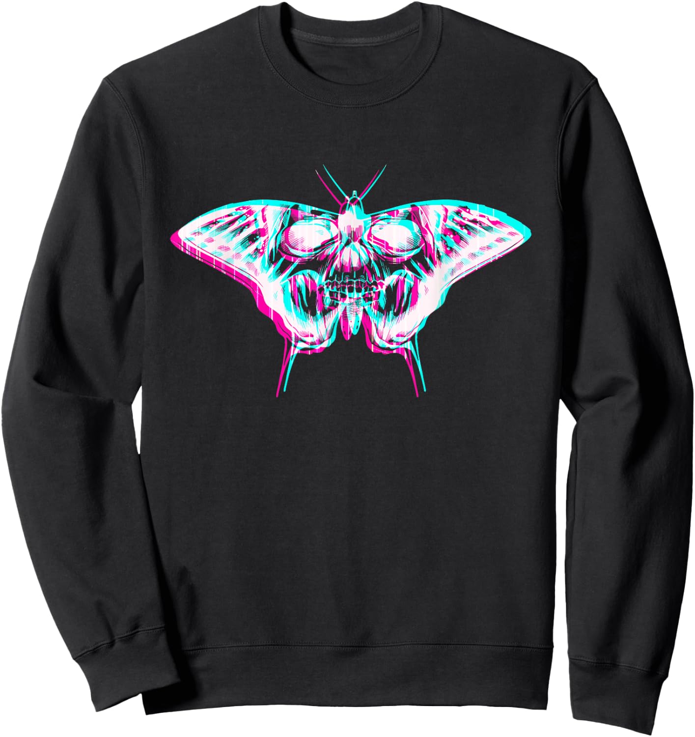 Aesthetic Pastel Goth Butterfly Skull Glitch Sweatshirt - Sweatshirt | Black