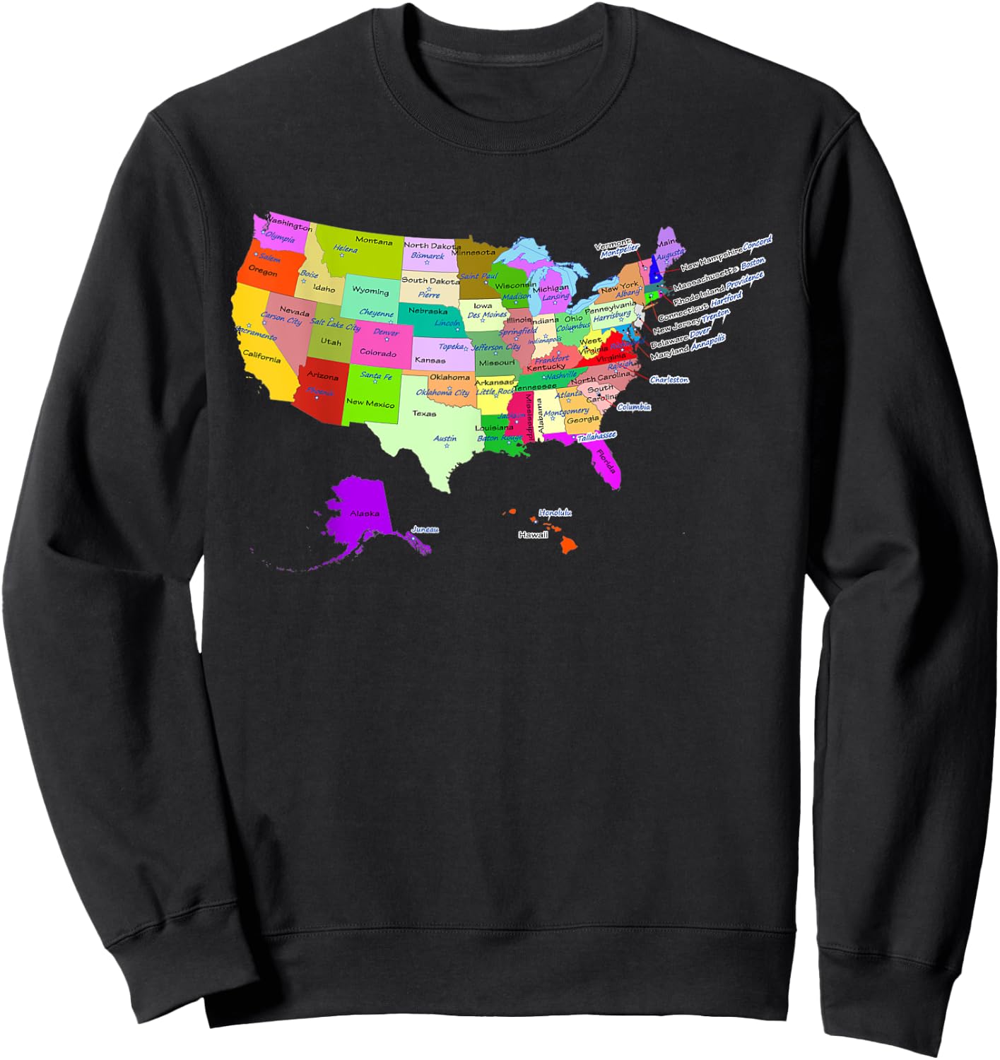 USA map with states and capital cities Sweatshirt - Sweatshirt | Black