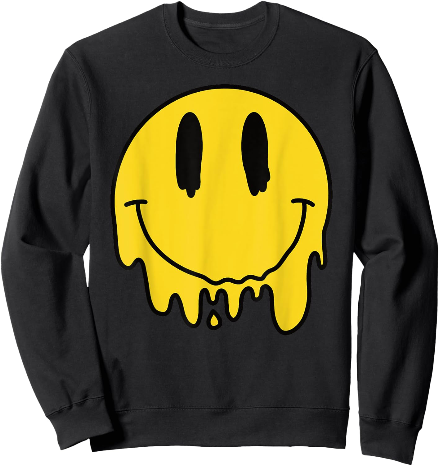 Melting Yellow Smile Funny Smiling Melted Dripping Face Cute Sweatshirt - Sweatshirt | Black