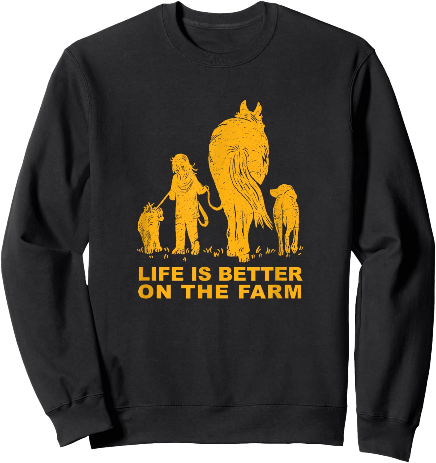LIFE IS BETTER ON THE FARM - Fun Girl With Horse and Dogs Sweatshirt - Sweatshirt | Black