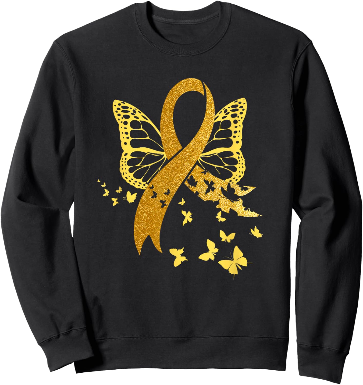 Childhood Cancer Awareness Gold Ribbon Butterfly Fighter Sweatshirt - Sweatshirt | Black
