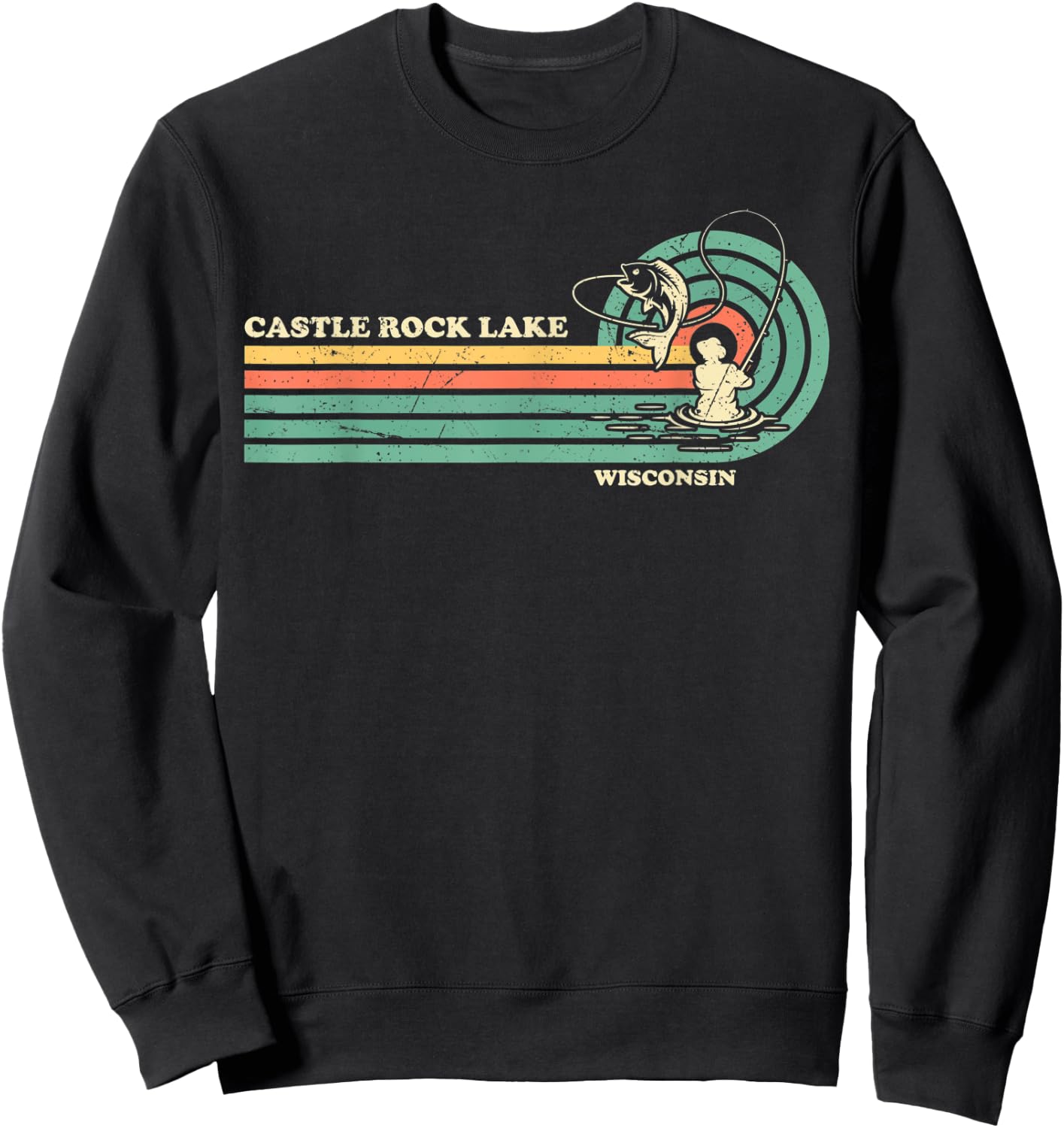 Vintage Retro Summer Fishing Wisconsin Castle Rock Lake Sweatshirt - Sweatshirt | Black