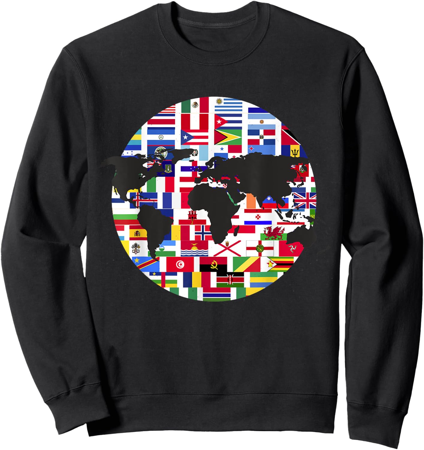 World Map International Country Flags Traveling World Flags Sweatshirt - Sweatshirt | Black