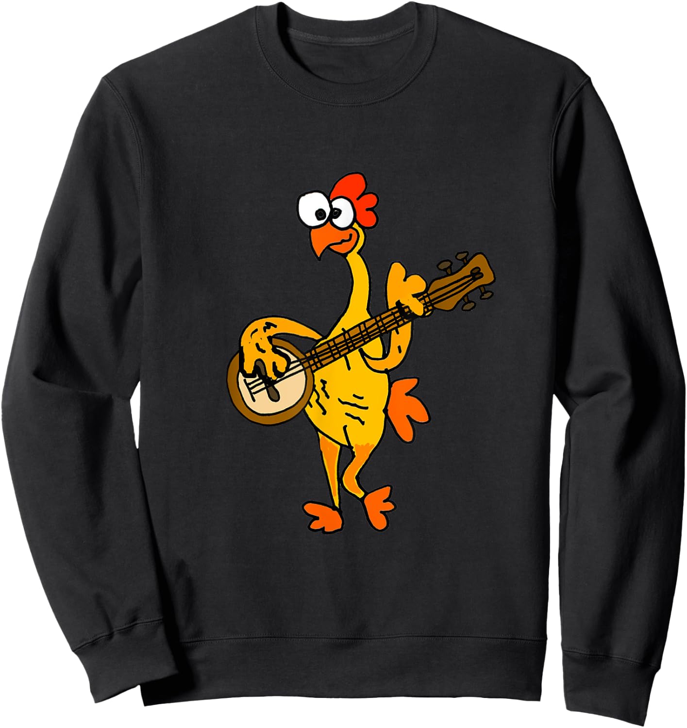Smileteestank Funny Rubber Chicken Playing Banjo Cartoon Sweatshirt - Sweatshirt | Black