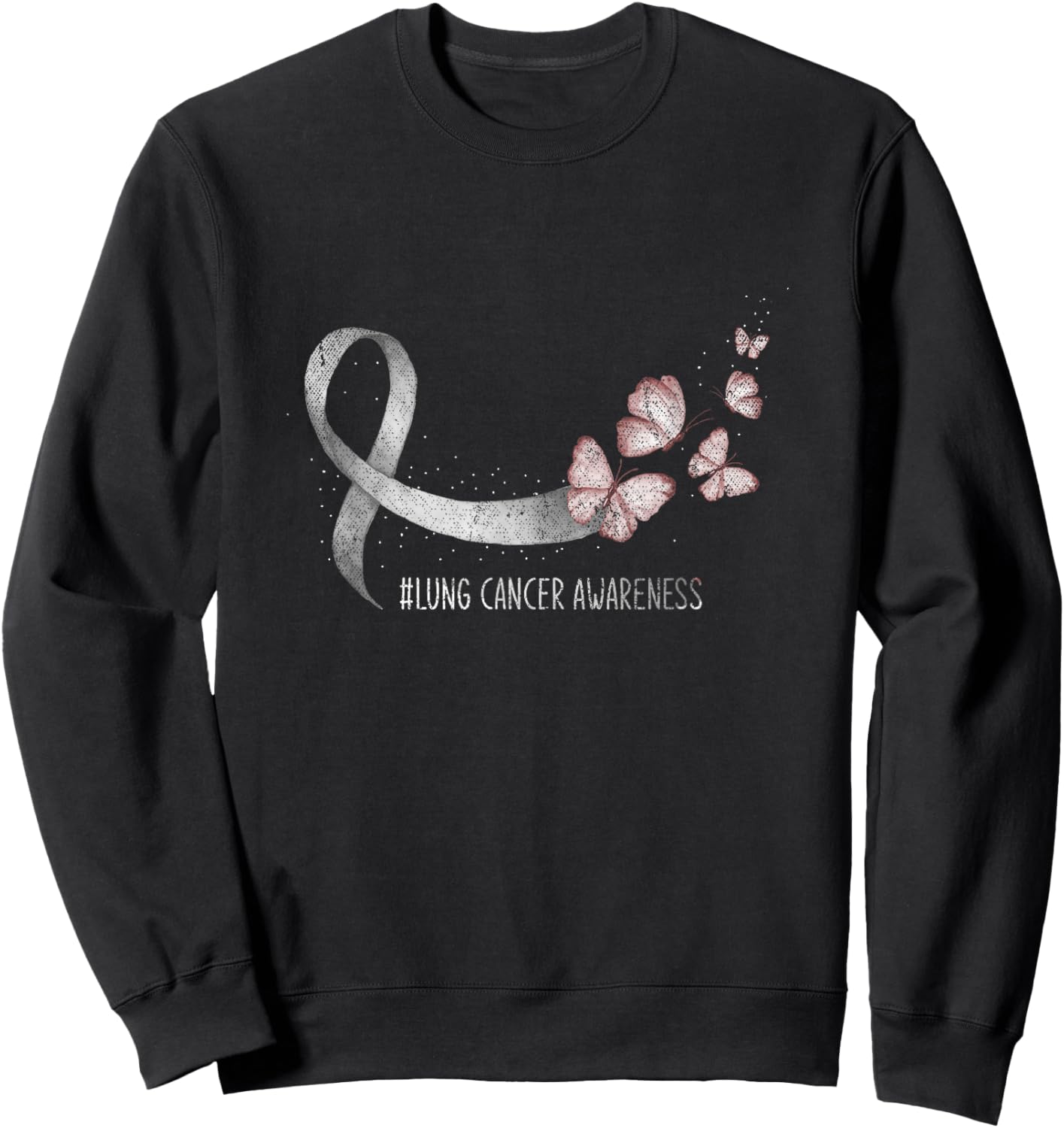Pretty White Ribbon Support Lung Cancer Awareness Sweatshirt - Sweatshirt | Black