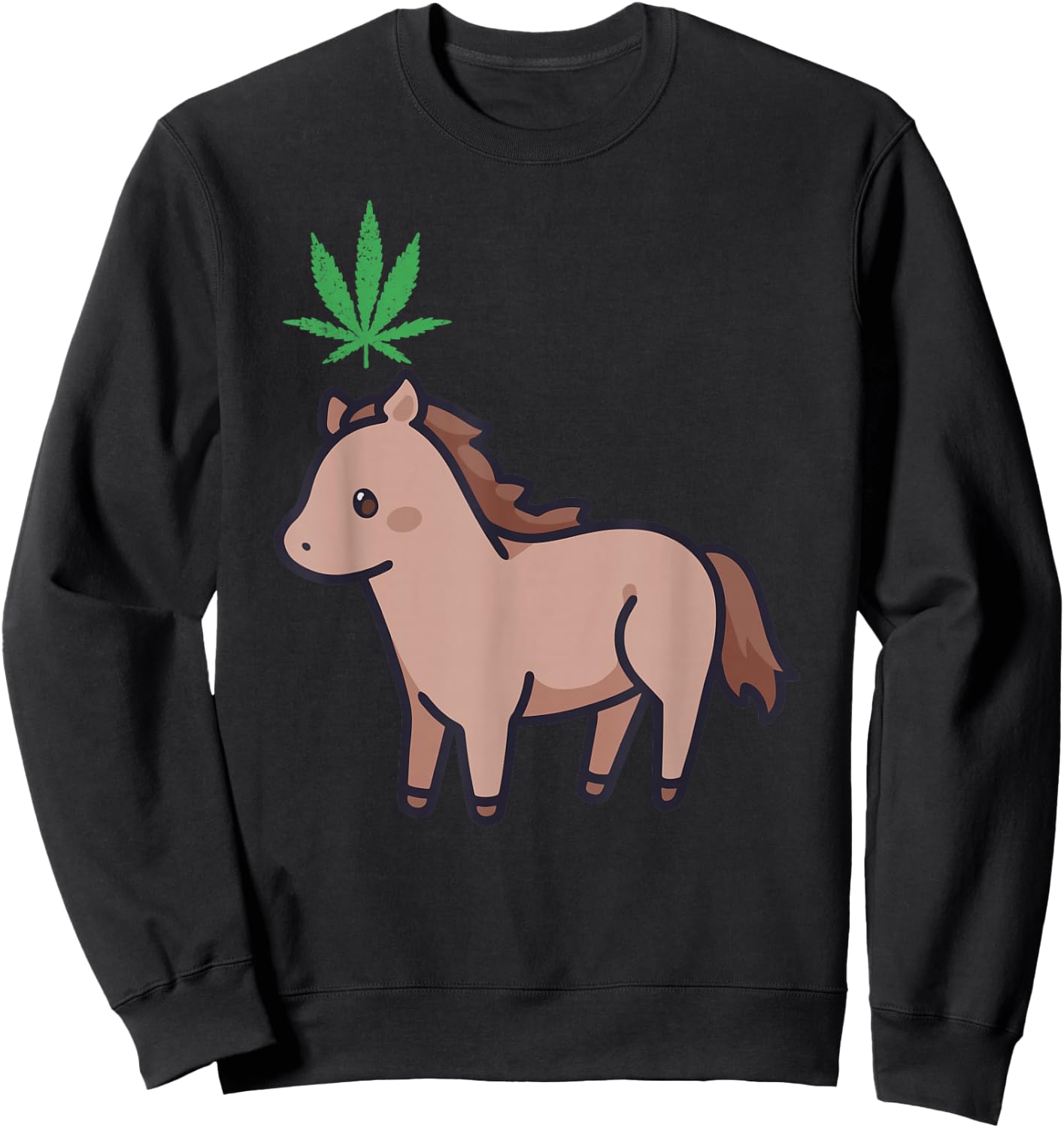 Horse Weed Marijuana Kawaii Aesthetic Anime Cannabis Leaf Sweatshirt - Sweatshirt | Black