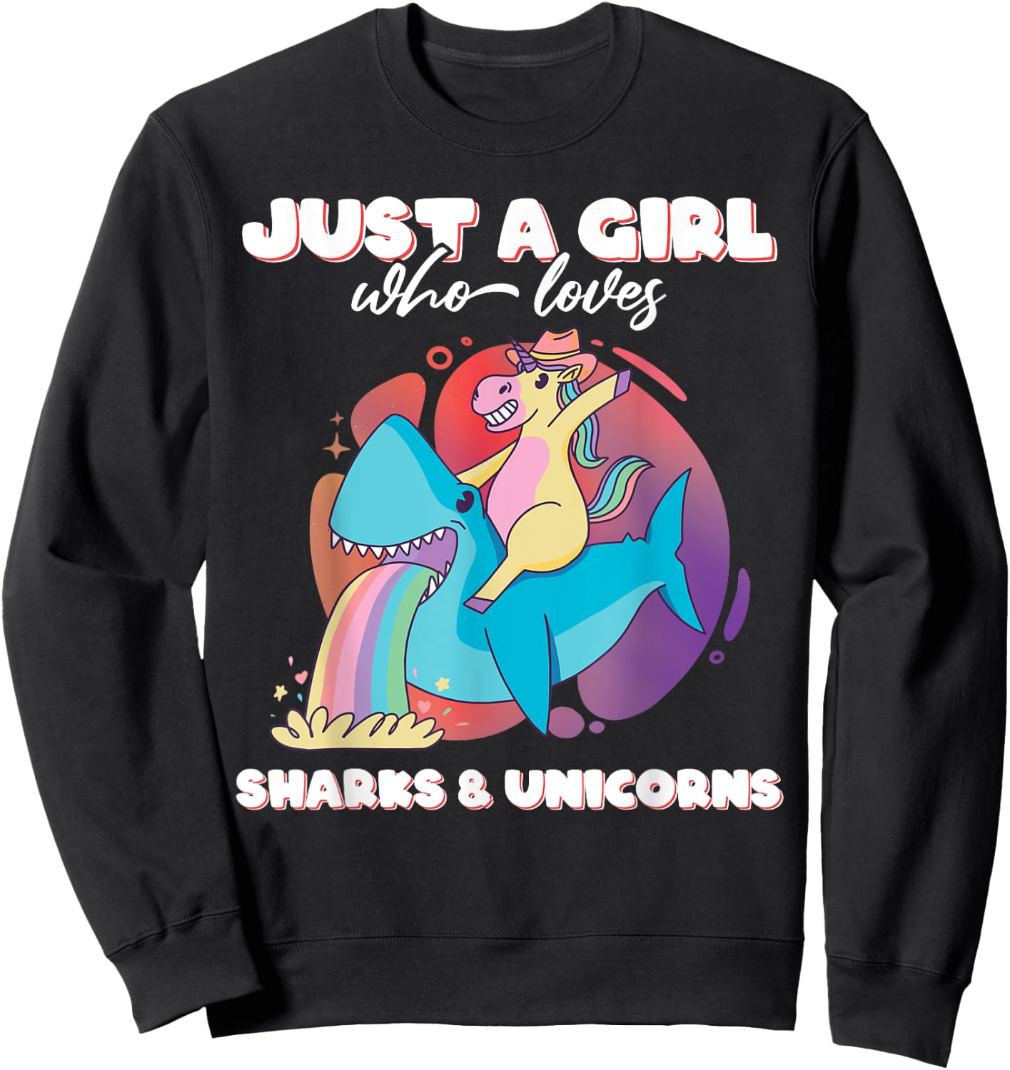 Just a Girl who loves Sharks & Unicorns Girls Ladies Shark Sweatshirt - Sweatshirt | Black