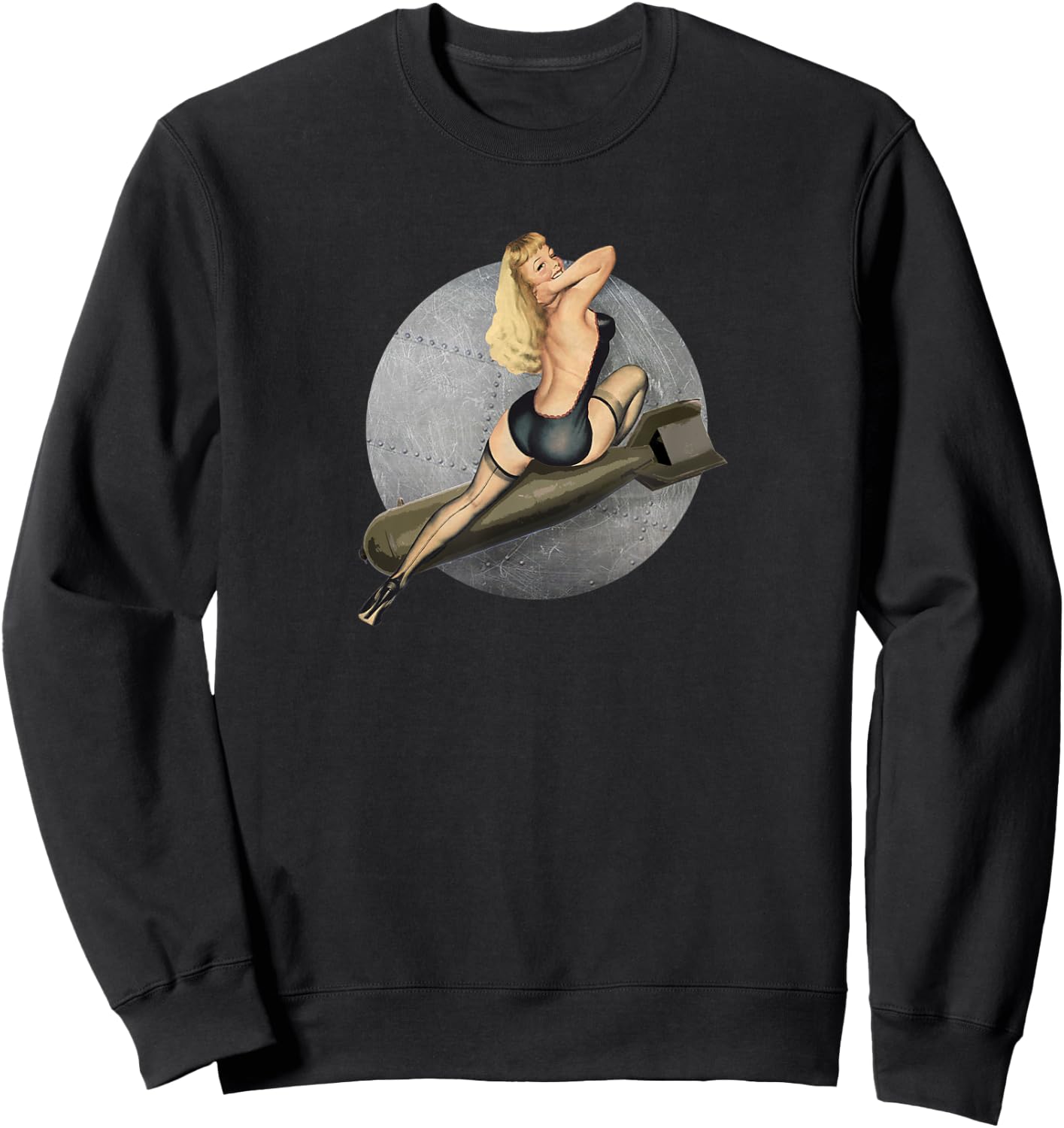 Pinup Bombs Away WW2 Retro Poster Sweatshirt - Sweatshirt | Black