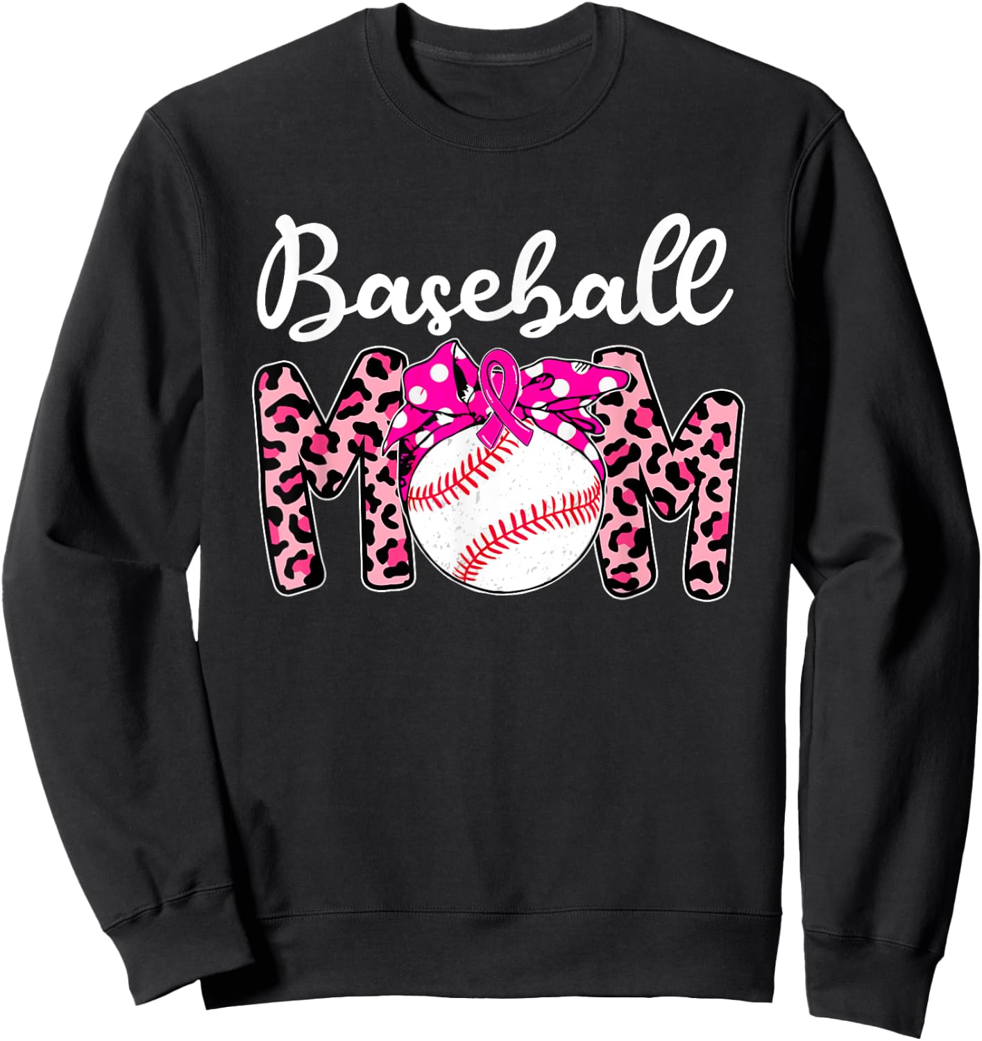 Baseball Mom Pink Ribbon Breast Cancer Awareness Fighters Sweatshirt - Sweatshirt | Black
