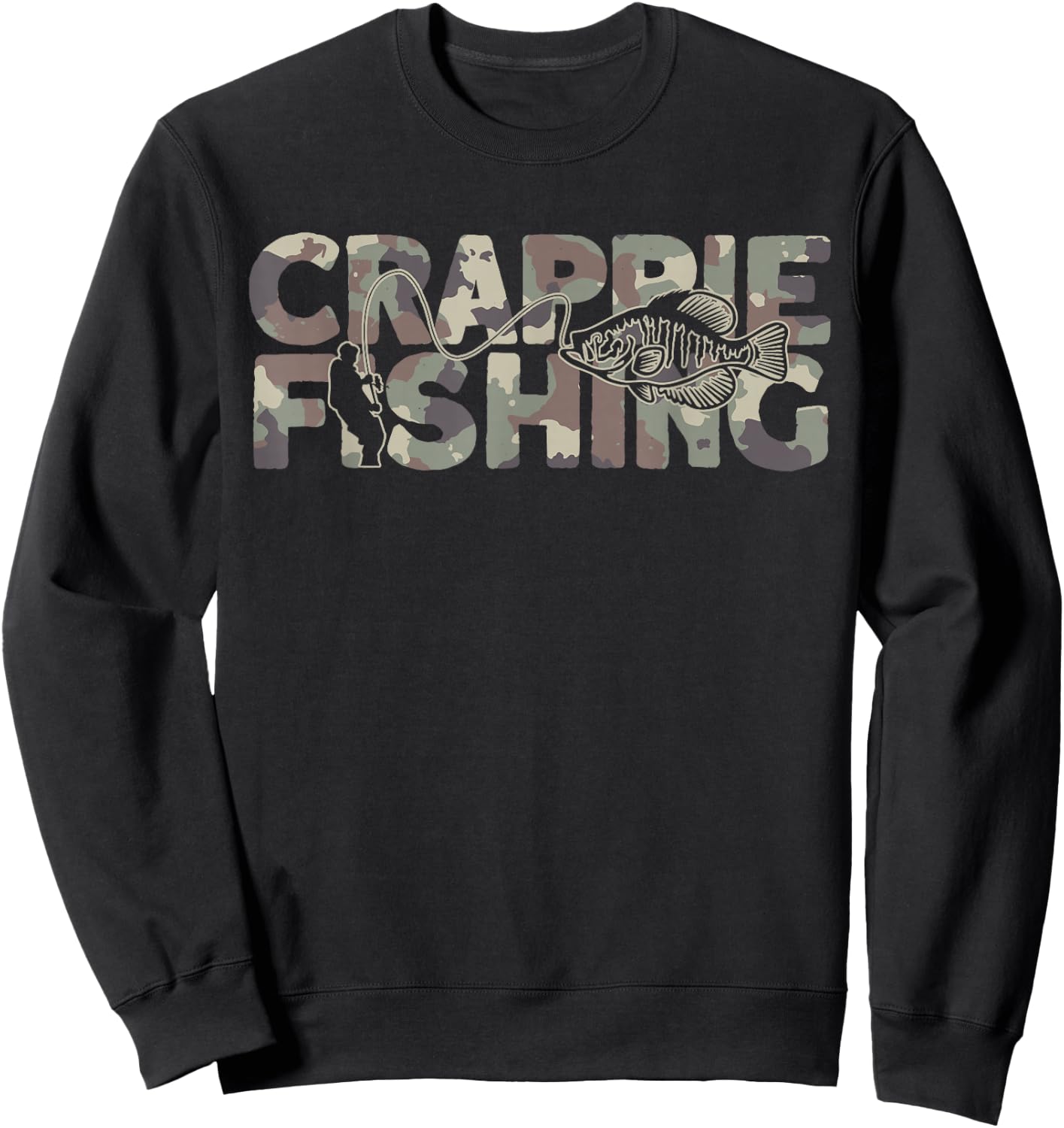 Crappie Fisherman Camouflage Crappie Fishing Sweatshirt - Sweatshirt | Black