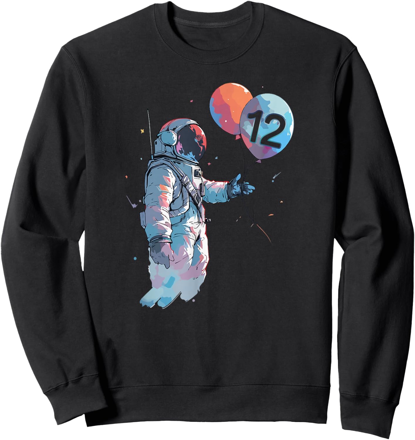 12 Years Old Birthday Boy Cosmonaut Galaxy Balloon Astronaut Sweatshirt - Sweatshirt | Black